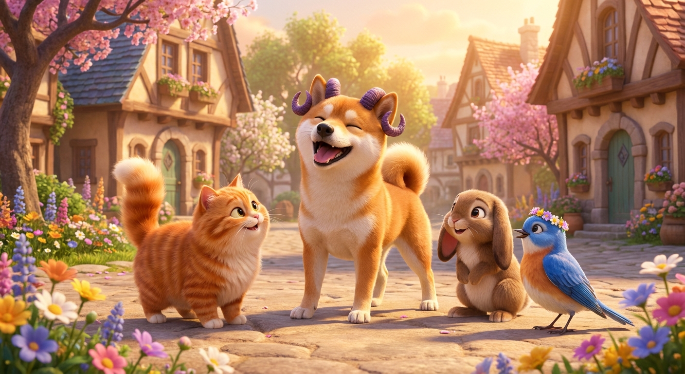 Bulldoge with animal friends